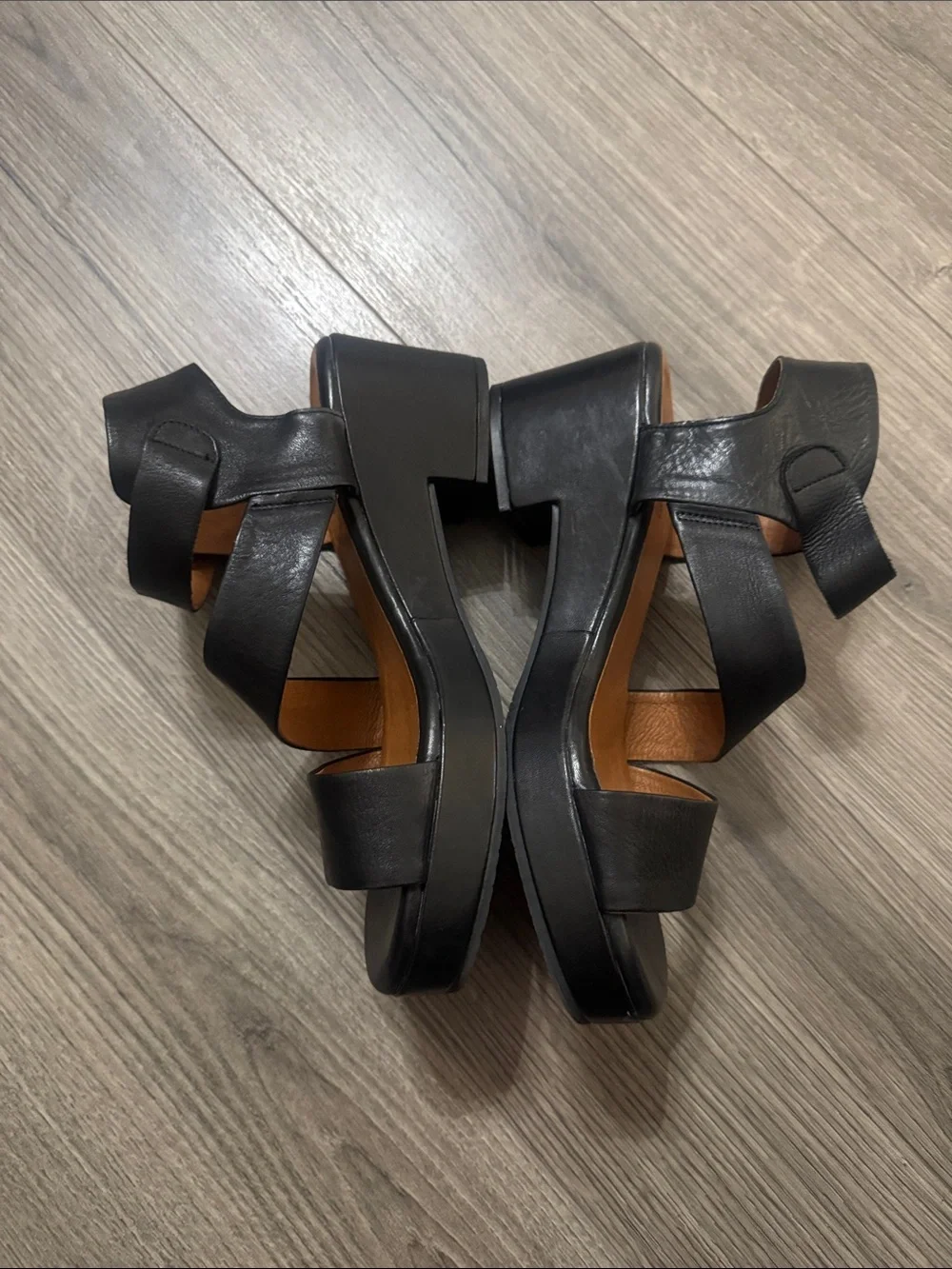 Miz Mooz Women’s Leather Black Platform Sandals with Buckle Accent